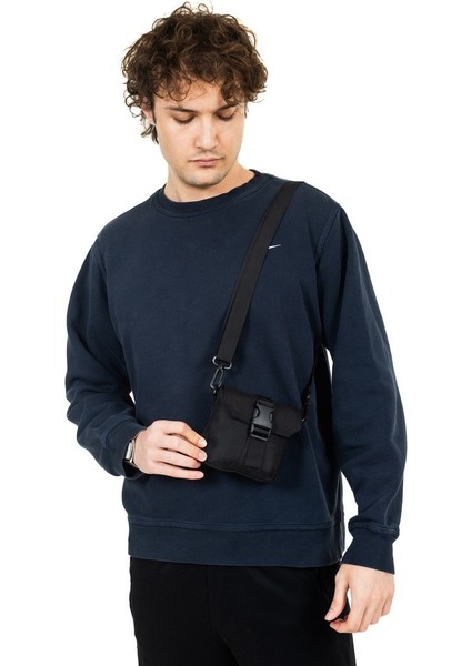 Kumaş Çapraz Çok Bölmeli Göğüs Çantası Siyah