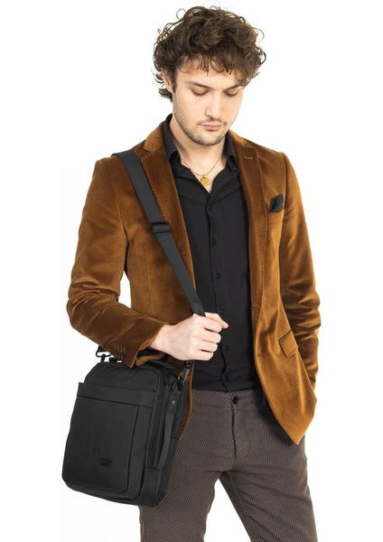 Kumaş Çok Bölmeli El ve Omuz Çantası Siyah