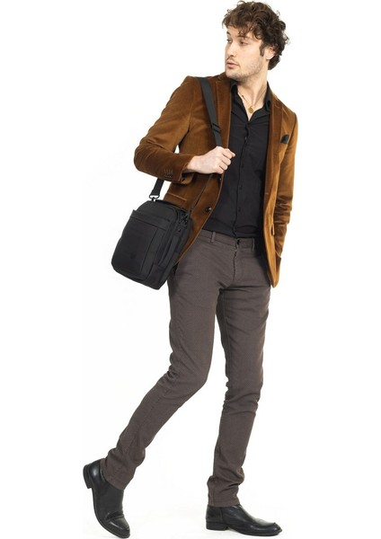 Kumaş Çok Bölmeli El ve Omuz Çantası Siyah