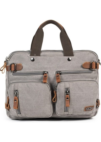 Kanvas Kumaş , Çok Fonksiyon, Tek Şıklık 15,6 Inç Laptop Bölmeli Hem El Hem Omuz Hem Sırt Çantası Siyah Gri