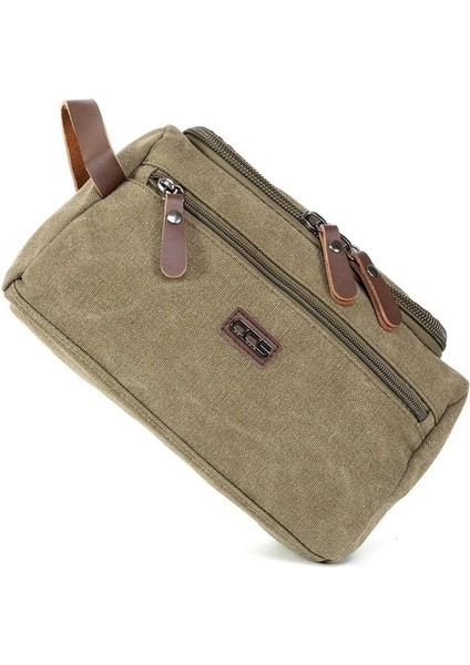 Şıklıkta Sınır Tanımayan Çanta Su Geçirmez Kanvas Kumaş Traş ve Makyaj El Çantası Haki fırsatları