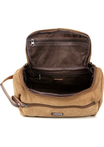 Şıklıkta Sınır Tanımayan Çanta Su Geçirmez Kanvas Kumaş Traş ve Makyaj El Çantası Haki