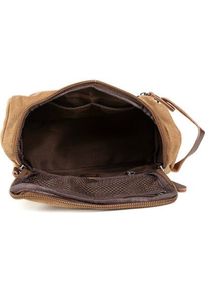 Şıklıkta Sınır Tanımayan Çanta Su Geçirmez Kanvas Kumaş Traş ve Makyaj El Çantası Haki