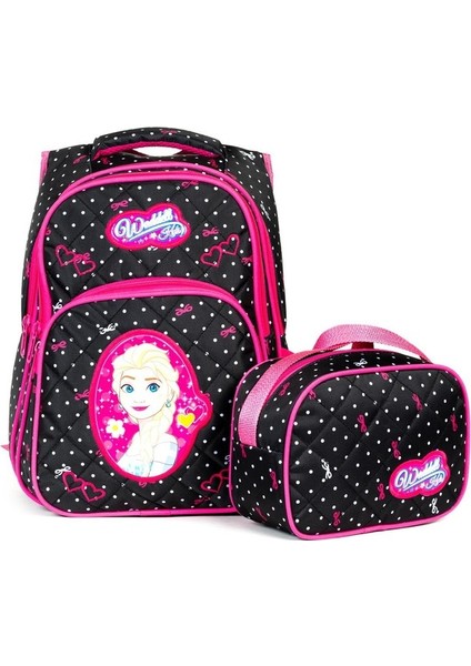 Karakterli Beslenmeli Ilkokul Sırt Çantası Siyah Pembe