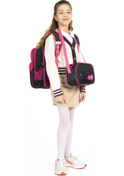 Karakterli Beslenmeli Ilkokul Sırt Çantası Siyah Pembe