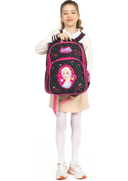 Karakterli Beslenmeli Ilkokul Sırt Çantası Siyah Pembe