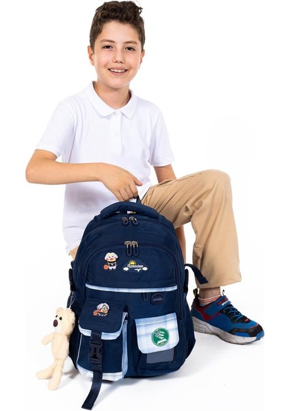 Ortopedik Lüks Kumaş Çok Gözlü Çocuk Ilkokul Sırt Çantası