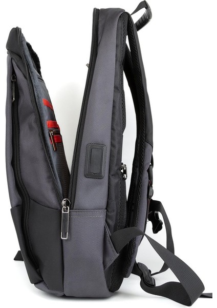 Su Geçirmez Astarlı Sırt Çantasıyla Laptopunuzu Koruyun: 15.6 Inç Laptop Bölmeli, USB Kablolu Gri