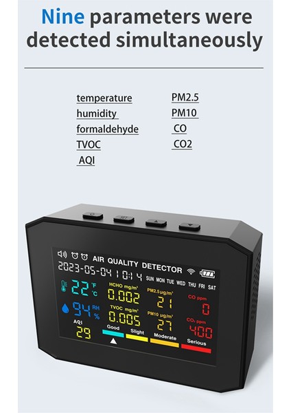 10 Inter Hava Kalitesi Monitörü Co2 Metre Co Tvoc Hcho Pm2.5 Pm1.0 PM10 Sıcaklık ve Nem Karbon Dioksit Detektörü, A (Yurt Dışından)