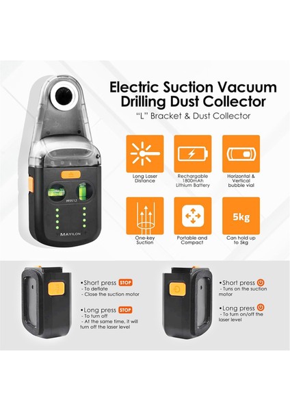 Mayilon 3&#39;ü 1 Arada Elektrikli Sondaj Toz Toplayıcısı Hassas Lazer Seviyesi (2m Kırmızı-Lazer) Yatay Kabarcık Seviyeleri Duvar Montajı Seviye (Yurt Dışından) modelleri