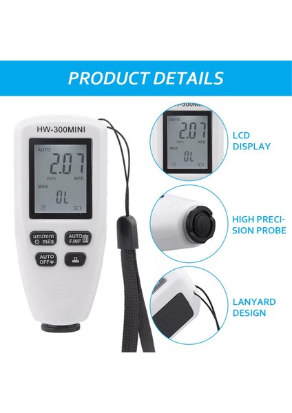 Otomotiv Boya Film Kalınlık Test Cihazı HW-300MINI Dijital Kaplama Kalınlığı Gösterge Metal Kaplama Genişliği Ölçümü (Yurt Dışından) indirimleri