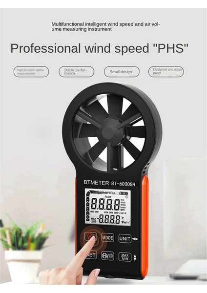 Btmeter Anemometre Rüzgar Hızı Ölçümü Dokunma Anahtarı, Sıcaklık Ekran, Hava Hacmi Testi BT-6000GH (Yurt Dışından) indirimleri