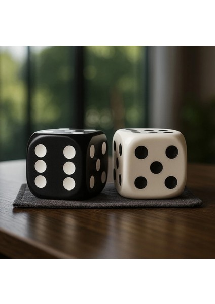 Siyah Beyaz 2’li Dekoratif Zar Seti – 9 cm Taş Masa Üstü ve Ofis Hediyesi