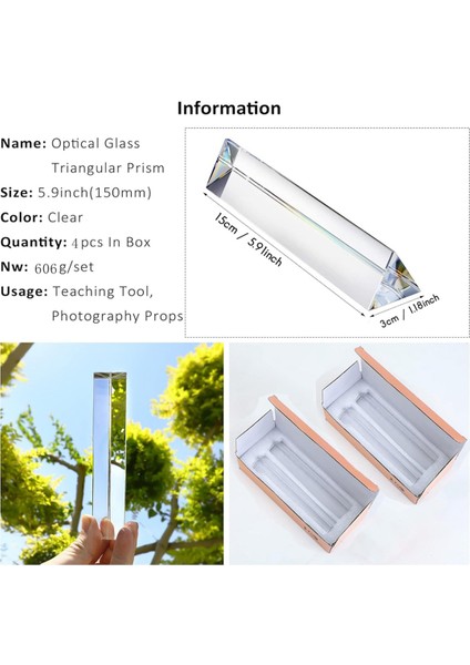 4pcs 6 Inç Net Optik Lens Cam Üçgen Prizma Fotoğrafçılık Bilim Sınıfı Gökkuşağı Üreticisi Sanat Dekoru (Yurt Dışından) fiyatları