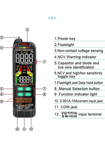 Zlljmetre Smart Multimetre Dijital Ac Dc Akım Voltaj Dedektörü Kalem Kapasitans Temp Otomatik Aralık Test Menimetresi ZL126B (Yurt Dışından)