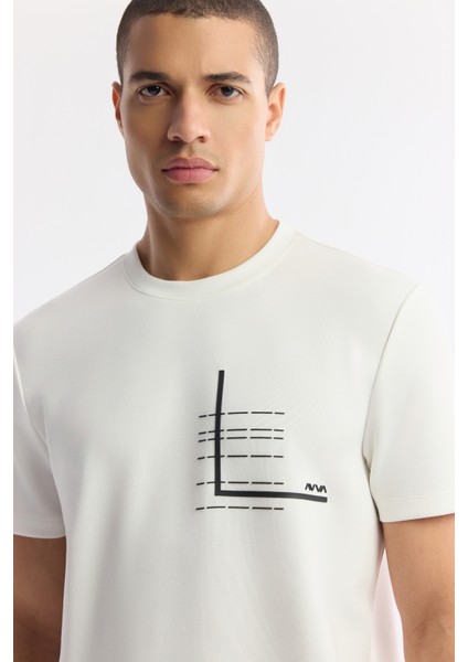 Erkek Ekru Bisiklet Yaka Baskılı Bi-Stretch İnterlok Regular Fit T-Shirt A51Y1135