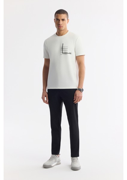 Erkek Ekru Bisiklet Yaka Baskılı Bi-Stretch İnterlok Regular Fit T-Shirt A51Y1135