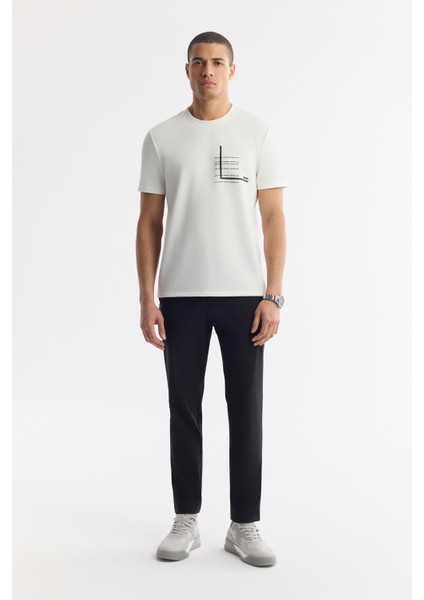 Erkek Ekru Bisiklet Yaka Baskılı Bi-Stretch İnterlok Regular Fit T-Shirt A51Y1135