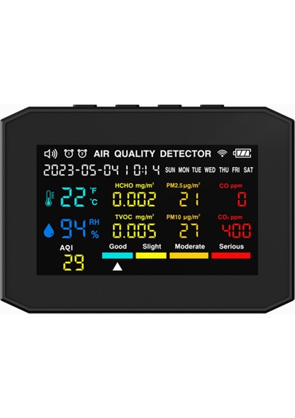 Hava Kalitesi Monitörü Iç Mekan, Saat Tarihi Ekran ve Çalar Saati ile Hava Kalitesi Dedektörü, Co2 Monitör Siyah (Yurt Dışından)