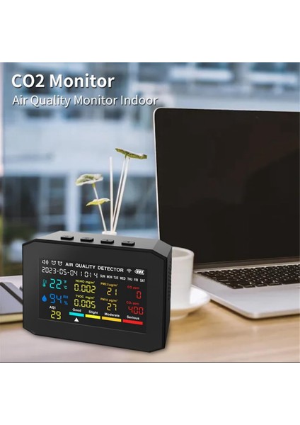 Hava Kalitesi Monitörü Iç Mekan, Saat Tarihi Ekran ve Çalar Saati ile Hava Kalitesi Dedektörü, Co2 Monitör Siyah (Yurt Dışından) modelleri