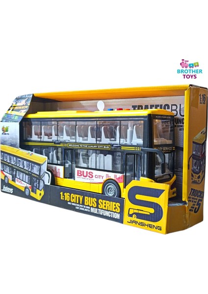 Turist Gezi Otobüsü Iki Katlı Ön ve Orta Kapısı Açılabilen Sesli Işıklı Oyuncak Şehir Otobüs 27 cm