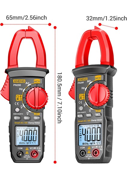 Aneng PN200 Dijital Kelepçe Ölçer Dc/ac 600A Mevcut 4000 Sayım Multimetre Ampermetre Test Car Hz Kapasitans Ncv Ohm Testi (Yurt Dışından) modelleri
