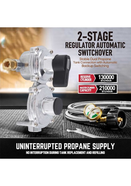 Hortumlu Rv Propan Regülatörü, Ağır Dereceli 2 Tank 2 Aşamalı Otomatik Değişiklik Lp Propan Gaz Regülatörü Gauge (Yurt Dışından) fırsatları