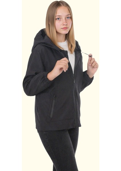 Kız Çocuk Astarlı Su ve Rüzgar Geçirmez Kapüşonlu Çift Fermuarlı Yağmurluk modelleri