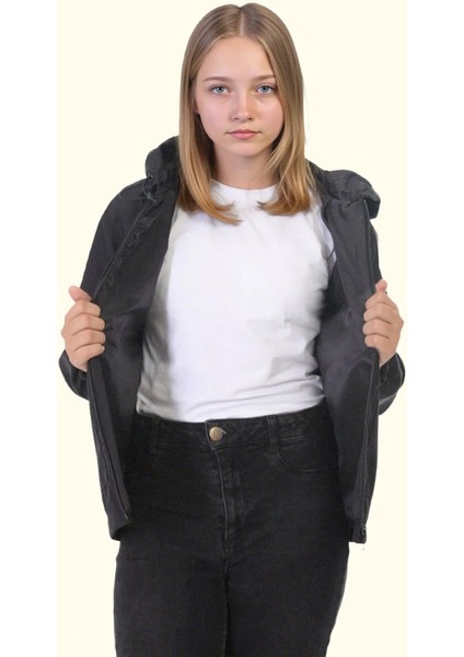 Kız Çocuk Astarlı Su ve Rüzgar Geçirmez Kapüşonlu Çift Fermuarlı Yağmurluk fırsatları