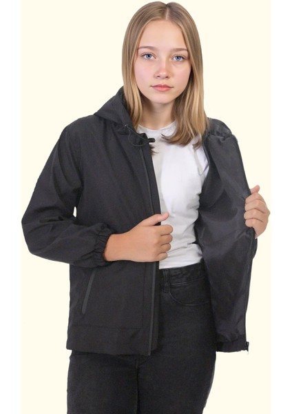 Kız Çocuk Astarlı Su ve Rüzgar Geçirmez Kapüşonlu Çift Fermuarlı Yağmurluk indirimleri