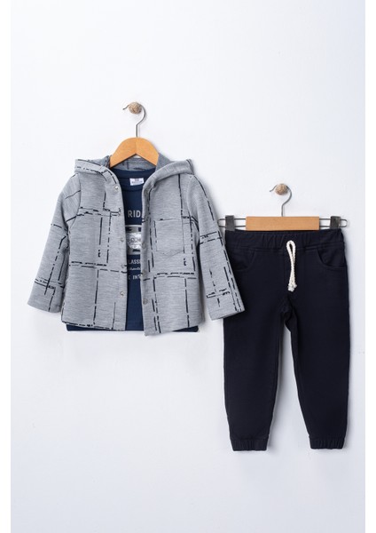 Erkek Çocuk Kapşonlu Hırka Tişört ve Pantolonlu 3'lü Takım fiyatları