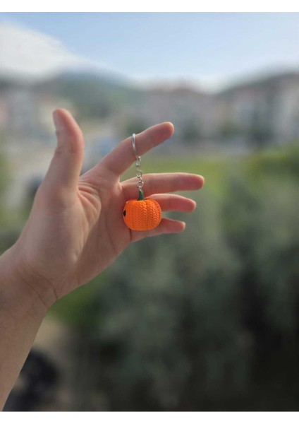 Neon Turuncu Örgü Desenli Balkabağı Parlayan Anahtarlıkcharm