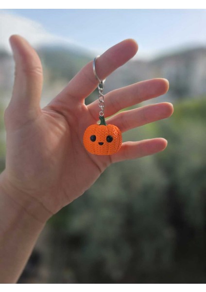 Neon Turuncu Örgü Desenli Balkabağı Parlayan Anahtarlıkcharm