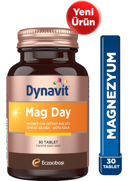 Mag Day 30 Tablet Magnezyum Sitrat &malat, Gotu Kola, Ginkgo Biloba, B6 Vit -Sabah/ Gündüz Magnezyum