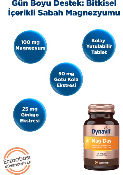 Mag Day 30 Tablet Magnezyum Sitrat &malat, Gotu Kola, Ginkgo Biloba, B6 Vit -Sabah/ Gündüz Magnezyum modelleri