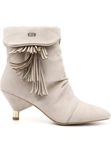 Pine Cone K222 Kadın Süet Topuklu Püsküllü Bot Bej