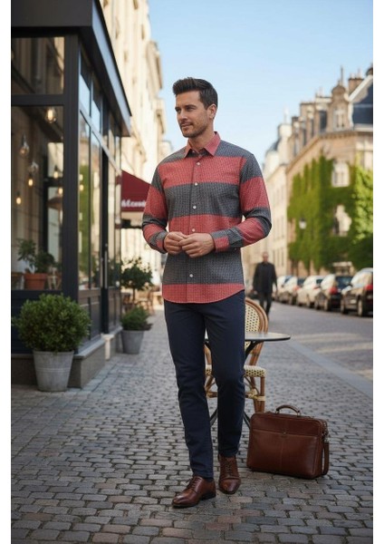 Klasik %100 Cotton Uzun Kollu Terletmeyen Kışlık Flanel Kumaş 2 Renkli Gömlek (Regular Kalıp)