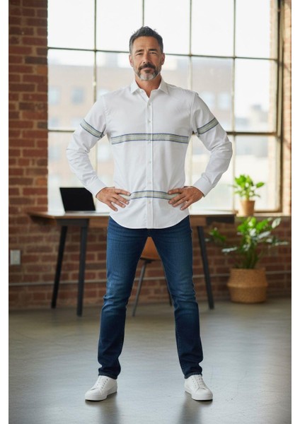 Klasik %100 Cotton Uzun Kollu Terletmeyen Kışlık Flanel Kumaş 2 Renkli Çizgili Gömlek (Regular Kalıp)