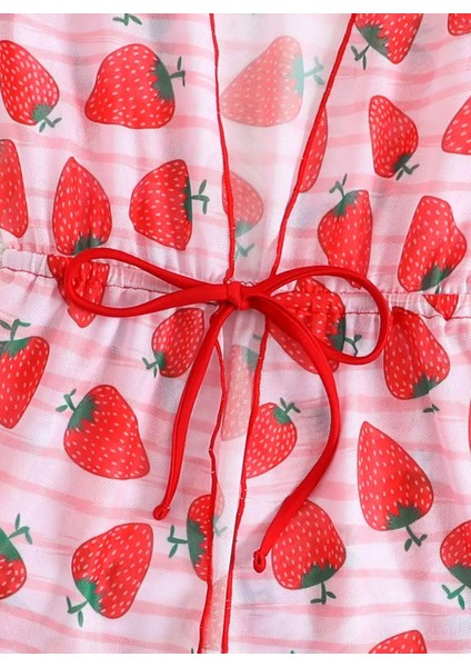 Çocuk Bikini Mayo Mayokini Çilek Desenli Bikini Takımı Pareo Seti fırsatları