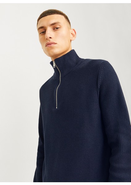 Bisiklet Yaka A-Form Fit Lacivert Erkek Kazak 12257773_JJEPERFECT Knıt Half Zıp S modelleri