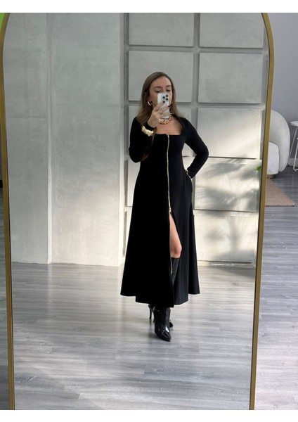 Gold Fermuarlı Kare Yaka Elbise fırsatları