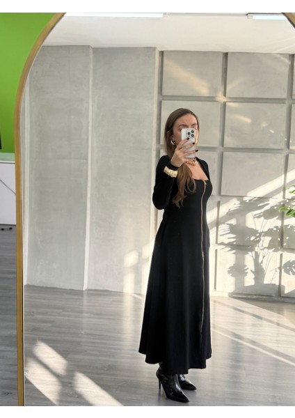 Gold Fermuarlı Kare Yaka Elbise indirimleri