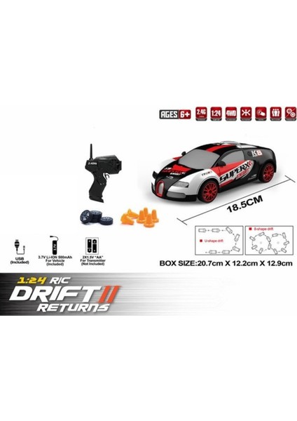 Uzaktan Kumandalı Şarjlı Drift Araba 1:24 - Beyaz-Kırmızı (Lisinya) fiyatları