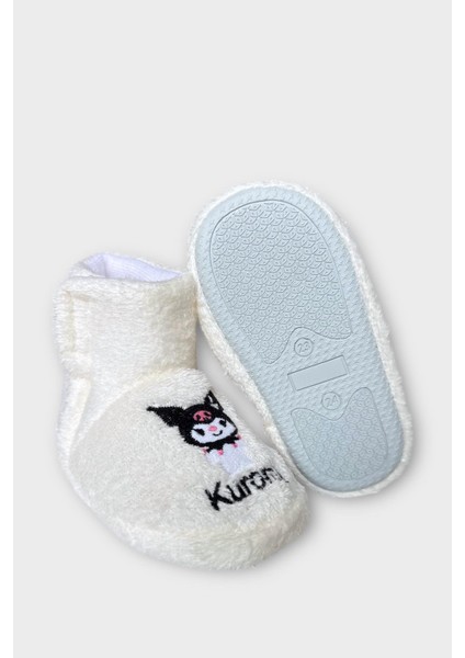 Çocuk Kuromi Nakış Detaylı Panduf Beyaz