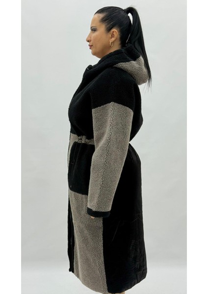 Büyük Beden Kapüşonlu Yün Kadın Uzun Kaban modelleri