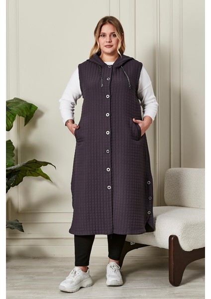 Kadın Büyük Beden Düğmeli Kapitone Yelek