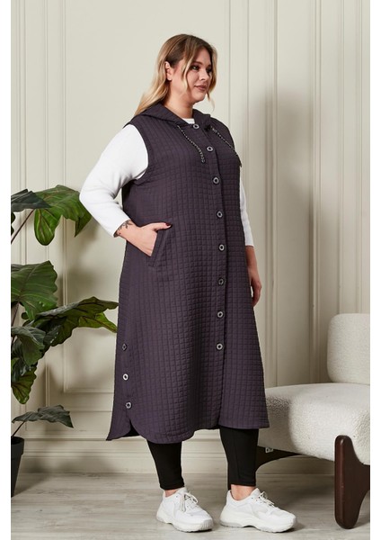 Kadın Büyük Beden Düğmeli Kapitone Yelek indirimleri