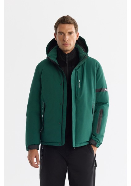 Erkek Yeşil Kapüşonlu Suİtici Rüzgar Geçirmez -20°C Dayanıklı Comfort Fit Kayak Montu A42Y6159