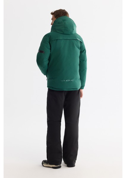 Erkek Yeşil Kapüşonlu Suİtici Rüzgar Geçirmez -20°C Dayanıklı Comfort Fit Kayak Montu A42Y6159