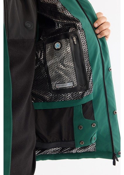 Erkek Yeşil Kapüşonlu Suİtici Rüzgar Geçirmez -20°C Dayanıklı Comfort Fit Kayak Montu A42Y6159